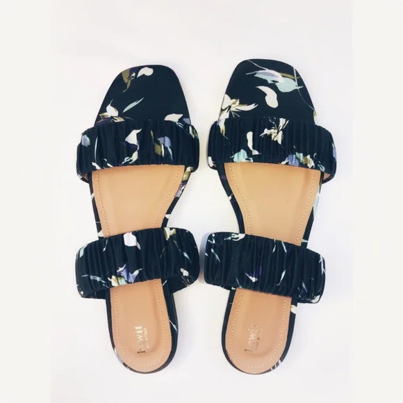 Lewit Elena Ruched Satin Flat Slide Sandal Navy Floral EU 39.5 US 9 - Picture 5 of 10